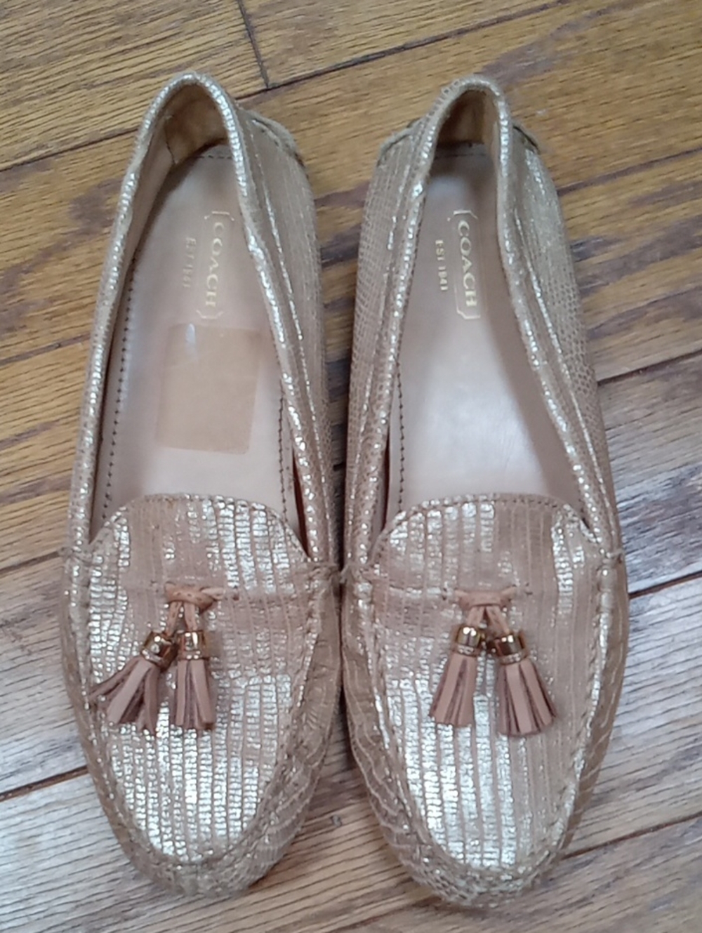 Coach Gold Metallic Tassel Loafers Size 8